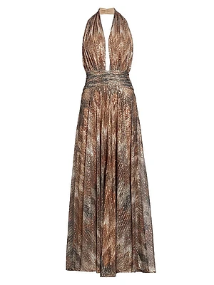 Reyna Abstract Sequined Halterneck Gown
