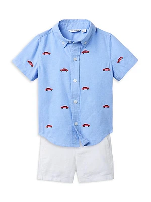 Little Boy's & Embroidered Oxford Shirt Shorts Set