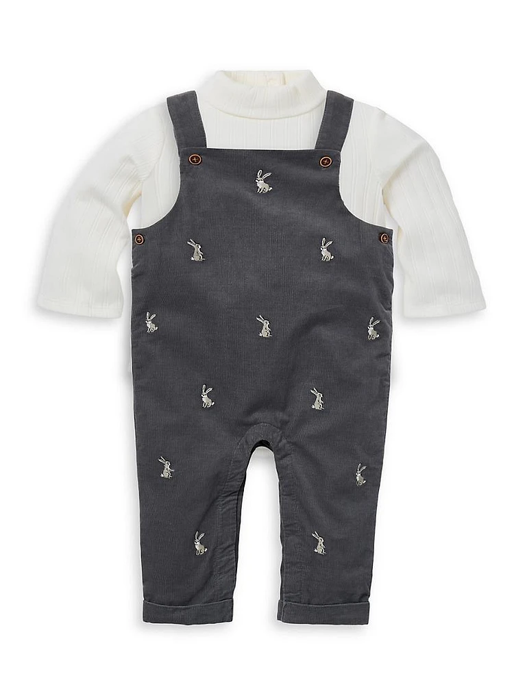 Baby Boy's Bodysuit & Embroidered Corduroy Overalls Set