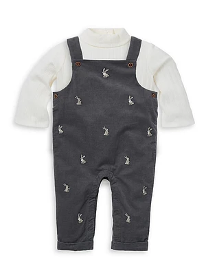 Baby Boy's Bodysuit & Embroidered Corduroy Overalls Set