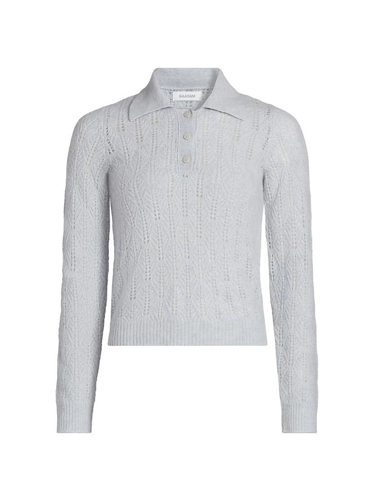 Cashmere Pointelle-Knit Polo Sweater