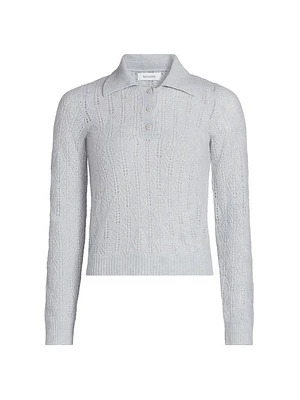 Cashmere Pointelle-Knit Polo Sweater