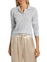Cashmere Pointelle-Knit Polo Sweater