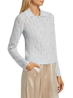 Cashmere Pointelle-Knit Polo Sweater