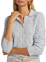 Cashmere Pointelle-Knit Polo Sweater