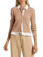 Mixed-Media Cable-Knit Cardigan