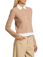 Mixed-Media Cable-Knit Cardigan