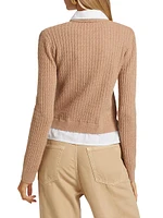 Mixed-Media Cable-Knit Cardigan