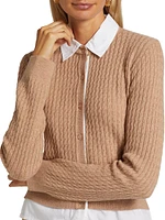 Mixed-Media Cable-Knit Cardigan