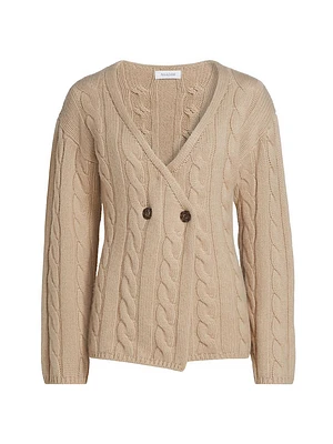 Cable-Knit Double-Breasted Cardigan