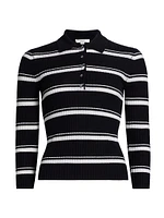 Cashmere-Silk Striped Polo Top