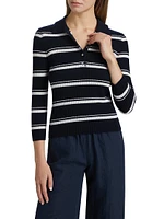 Cashmere-Silk Striped Polo Top