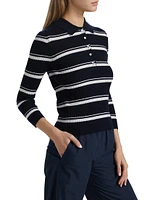 Cashmere-Silk Striped Polo Top