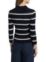 Cashmere-Silk Striped Polo Top