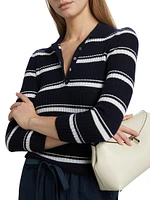 Cashmere-Silk Striped Polo Top