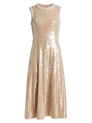 Sequined Faux-Pearl-Embellished Midi-Dress
