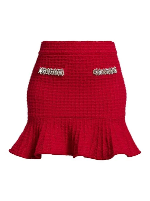 Embellished Waffle-Knit Miniskirt