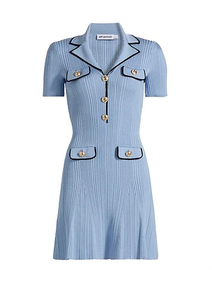 Rib-Knit Piped Minidress