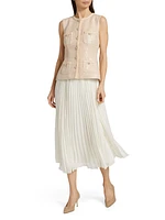 Sequined Bouclé & Pleated Chiffon Midi-Dress