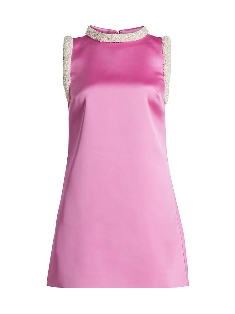Faux-Pearl-Embellished Satin Minidress