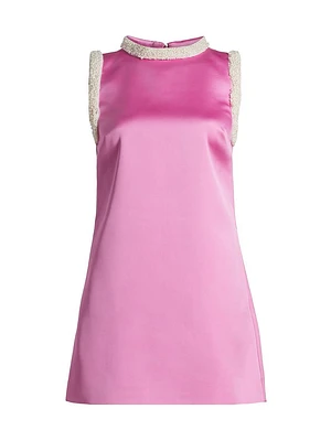Faux-Pearl-Embellished Satin Minidress