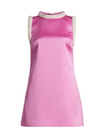 Faux-Pearl-Embellished Satin Minidress