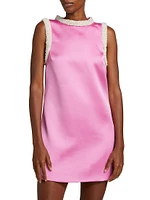 Faux-Pearl-Embellished Satin Minidress
