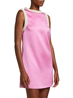 Faux-Pearl-Embellished Satin Minidress