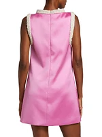 Faux-Pearl-Embellished Satin Minidress