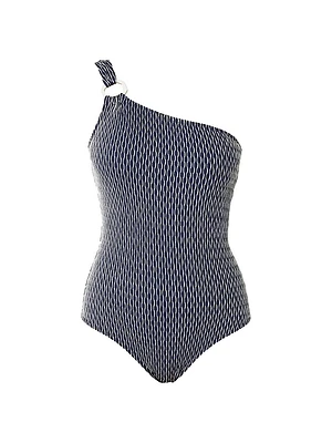 Ring-Embellished One-Shoulder One-Piece Swimsuit