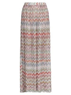 Sheer Striped Knit Wide-Leg Trousers