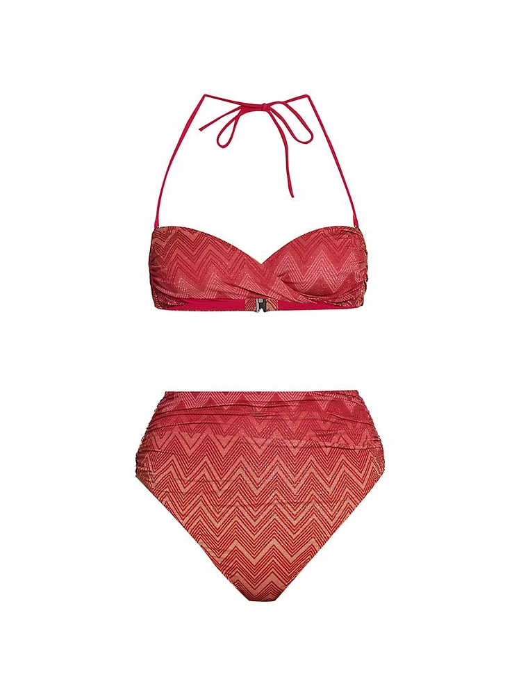 Ombré Chevron Stripe High-Waist Bikini