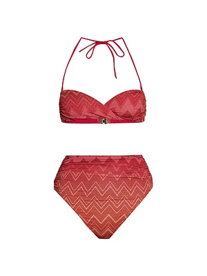 Ombré Chevron Stripe High-Waist Bikini