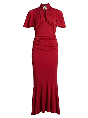 Rosita Embellished Ruched Midi-Dress