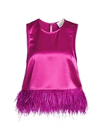 Charisse Feather-Trimmed Satin Top