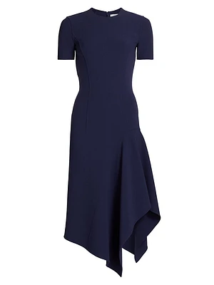 Short-Sleeve Stretch Wool Handkerchief Dress