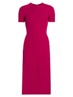 Stretch Wool Sheath Midi-Dress