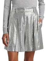 Sequined Pleated Shorts