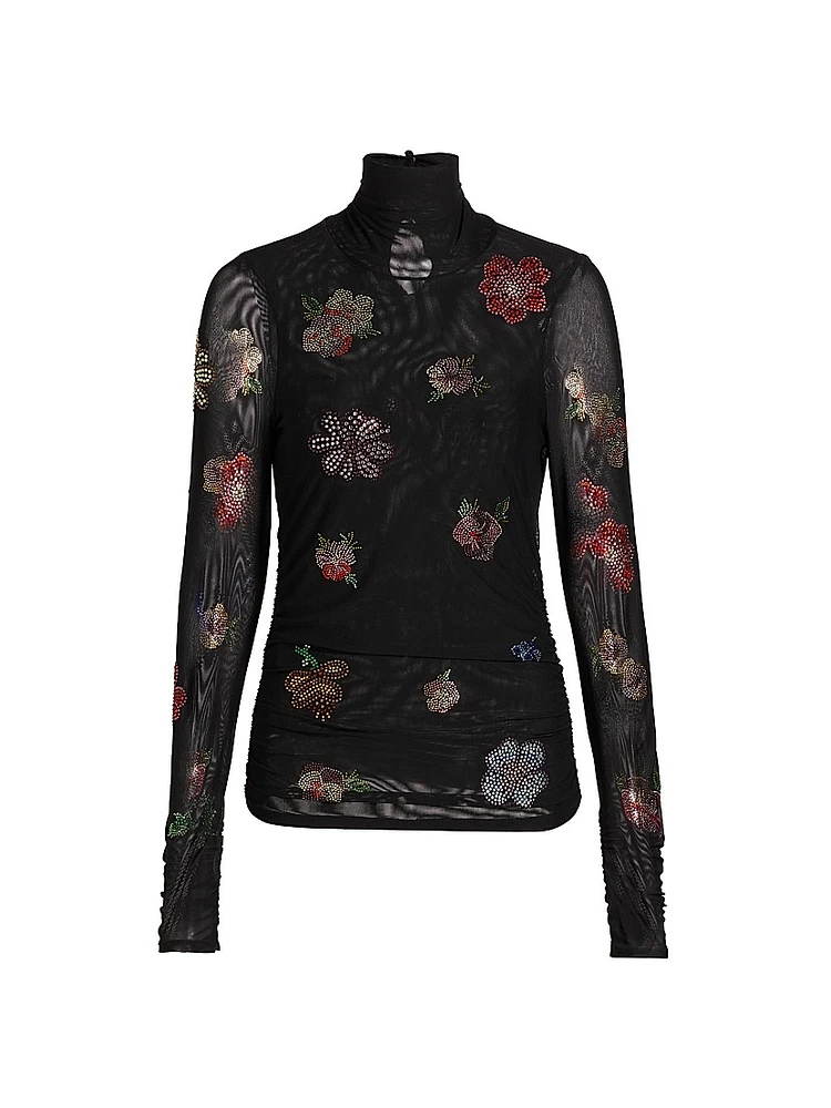 Pansy Garden Mesh Turtleneck Top