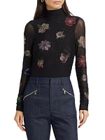 Pansy Garden Mesh Turtleneck Top