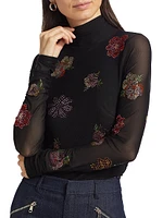 Pansy Garden Mesh Turtleneck Top