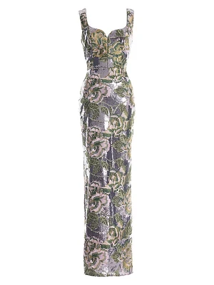 Goldie Floral Embroidered Sequin Sheath Gown