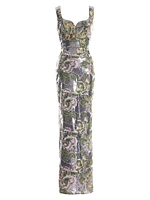 Goldie Floral Embroidered Sequin Sheath Gown