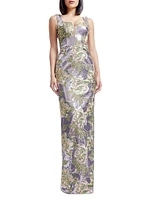 Goldie Floral Embroidered Sequin Sheath Gown