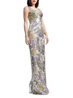 Goldie Floral Embroidered Sequin Sheath Gown