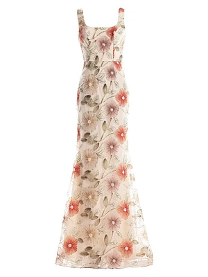 Tyra Embellished Floral Sleeveless Mermaid Gown