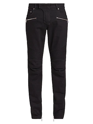 Denim Mid-Rise Straight-Leg Biker Pants