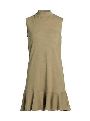 Cotton Jersey Mock Turtleneck Minidress