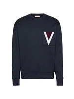 Cotton Crewneck Sweatshirt with Inlaid V