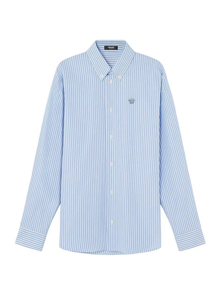 Medusa Embroidery Striped Cotton Poplin Shirt